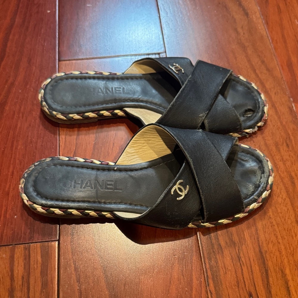 CHANEL Black Women's Crisscross Sandals